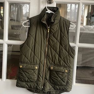 Quinn Quilted Puffy Green Olive Vest Small with Gold Hardware